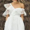 2021 Summer White Lace Dress Woman Elegant Hollow Out One Shoulder Off Ruffled Sexy Club Party Dresses Plus Size Women Clothing - Image 2