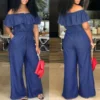 Fashion Casual Women Solid Off Shoulder Long Romper Jumpsuit Bodysuit Overall Wide Legs - Image 2