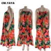 CM.YAYA Women Plus Size Autumn Spaghetti Strap Ruffles Hem Loose Maxi Long Floral Leaf Print Dresses Fashion Party Slim Dress - Image 5