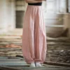 Elegant Women's Cotton Linen Baggy Cargo Pants Vintage Elastic Waist Yoga Trousers Loose Casual Long Wide Leg Oversize Clothes - Image 4