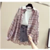 Spring Summer Fashion Female Vintage Long Sleeve Loose Plaid Blouse Tops Women Chiffon Casual Shirts Sun Protection Shirts - Image 3