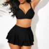 2Pcs/Set Swimsuit Chic Solid Color Padded Summer Ladies Swimsuit Swimwear Swimming Pool Supplies Women Swimwear Bikini Set - Image 2