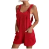 Women Loose Style Overalls Boho Solid Color Square Collar Playsuits Sleeveless Rompers Summer Casual Clothes - Image 3