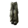 Oversized Washed Vintage American Rivet Stitching Jeans for Women with High Waisted Loose Fitting and Slim Wide Leg Mop Pants - Image 2