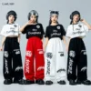 Hip Hop Girls Cropped Top Graffiti Joggers Boys Cool T-shirt Street Dance Loose Pants Children Streetwear Kids Jazz Clothes Sets - Image 2