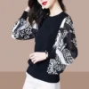 Fashion Printing Long Sleeve Chiffon Shirt Women Classic O-collar Loose Office Slim Casual All-match Lady Pullover Blouse - Image 3