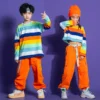 Girls Striped Crop Top Cargo Pants Boys Hip Hop Rainbow T-shirt Loose Street Dance Shorts Children Streetwear Kids Jazz Costumes - Image 3