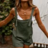 Women Jumpsuit Loose Style Overalls Boho Solid Color Square Collar Playsuits Sleeveless Rompers Summer Casual Clothes - Image 3