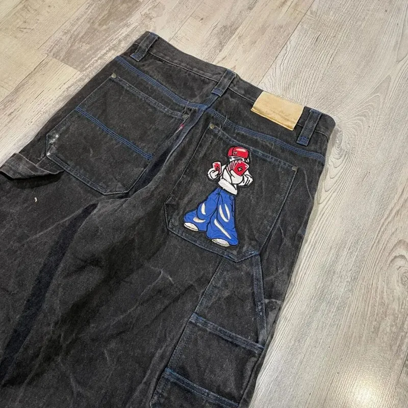 Hip Hop Cartoon Skateboard Graphic High Waisted Jeans for Women Trendy American Y2K Washed Straight Leg Wide Leg baggy Pants new