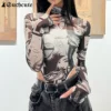 SUCHCUTE See Through Anime Print Goth Sexy Bodysuit T-shirt Women Long Sleeve Y2K Top Streetwear Bodycon High Cut Thong Bodysuit - Image 2