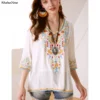 KHALEE YOSE Boho Floral Embroidery Mexican Blouse Shirts Vintage Chic Autumn Blouse Women s3xl Ethnic Hippie Shirt Blouse Tops - Image 2