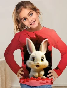 Long Tshirts Cartoon Rabbit Bunny 3D Print Streetwear Boys Girls Casual Fashion kawaii Oversized T Shirt Kids Tees Tops Clothing - Image 5