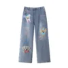 150Kg Plus Size Women's Hip 138 Spring Summer Jeans With Puppy Print Loose Elastic Straight Leg Pants Blue 5XL 6XL 7XL 8XL 9XL - Image 5