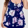 Plus Size Tummy Control Swimsuit for Women 2023 String Cross Hollow Out Sexy Bikini Floral Print Two Pieces Tankini Bathing Suit