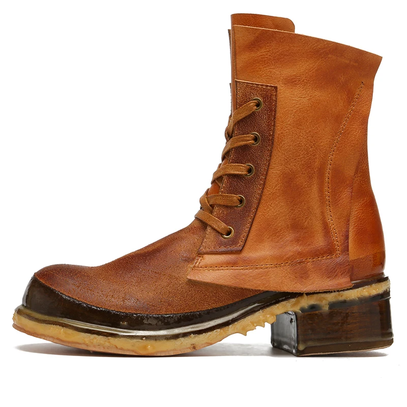 Vintage Men's Boots Calf Leather Handcrafted Goodyear Welted Casual Boots High-top Galoshes Waterproof Design Retro Men 's Shoes