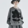 imakokoni 2023 new original air layer flowers grey round neck hoodie women Spring and autumn 234270