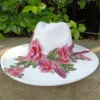 White fedora hats 3D embroidered flowers Fedora men and women hats Jazz hats Women's hats wholesale - Image 2