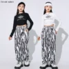 Hip Hop Boys T-shirt Zebra Stripes Loose Pants Girls Crop Top Street Dance Shorts Child Streetwear Clothes Set Kids Jazz Costume - Image 2