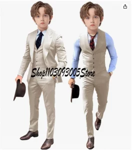 Brown Boys 3 Piece Suit Kids Wedding Tuxedo Jacket Pants Vest Formal Customized 3-16 Years Old Clothes - Image 5