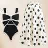 New Swimsuit High-end Niche Design Black and White Bow Slimming Holiday Sexy Hot Spring One Piece Swimsuit for Women - Image 2