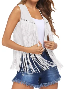 Women s Boho Fringe Vest Vintage Sleeveless Open Front Hippie Cardigan Western Cowgirl Tassel Tank - Image 2