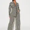 CM.YAYA Striped Women's Set Long Sleeve Pocket Shirt and Straight Wide Leg Pants 2023 Fashion Two 2 Piece Sets Outfit Tracksuit