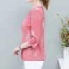 Casual Fashion Vintage Floral Printed Thin T-shirt Summer Autumn 2024 New Half Sleeve O-Neck Loose Pullover Tops Ladies Clothing - Image 5