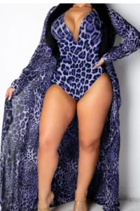 Bohemian Printed Bikini Cover-ups Elegant Kimono Dress Tunic Women Plus Size Leopard Beach Wear Swim Suit Cover Up - Image 3