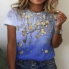 New Gold Flowers 3D T Shirt Woman Streetwear Female Oversized Ladies Casual Tees Tops Women's T-Shirts Y2K Harajuku Clothes - Image 2
