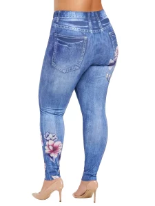 Plus Size Beautiful Womens Floral Casual Full Length Slim Jegging Leggings Ladies Spring Skinny Pants Clothing For Female 2024 - Image 2