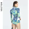 Long Sleeve Women Swimwear Bikini 2022 Printed Plaid Swimsuit Zipper Two Piece Surf Suit Patchwork Swimsuit Turtleneck Wetsuit - Image 4