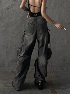 Women Baggy Y2K Goth Cyber Punk Denim Pants Cargo Pants Mom Jeans Grunge Dark Academia Harajuku Fashion Stacked Jeans Hip-pop - Image 4