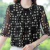 Women's Clothing Fashion Commute Round Neck Polka Dot Chiffon Shirt Summer New Casual Korean Spliced Half Sleeve Blouse Female - Image 5