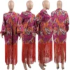 2023 Summer Tassel Polyester African Dresses for Women Elegant Long Sleeve Muslim Fashion Abayas Dashiki Robe Kaftan Maxi Dress - Image 6