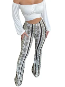 Frauen Boho Flare Pants Ethnic Tribal Print Bell Bottom Yoga Palazzo Hose - Image 3