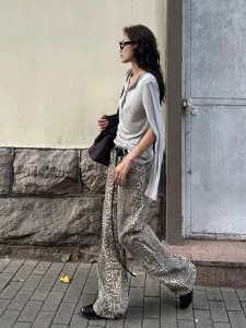 American Washed Leopard Print Wide Leg Jeans for Women Retro Street Distressed New Harajuku Style Hottie Baggy Y2K Casual Pants - Image 6