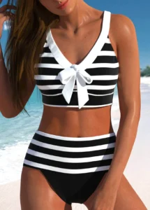 Women's New Summer Two-piece Swimsuit with Black and White Printed Sexy Lace Up Casual Beach Swimsuit S-6XL - Image 2