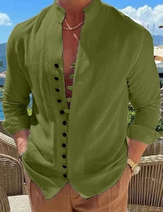 2024 New Men's Linen Long Sleeve Shirt Solid Color Slim Business Casual Shirt Long Sleeve Cotton Linen Shirt Oversize S-3XL - Image 5
