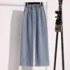 Large Size Curled Straight Leg Jeans Women's Spring/Summer Loose Elastic Waist All-Match Denim Pants High Waist Wide Leg Pants - Image 3