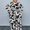 4XL 5XL Plus Size Sets Women Clothes Fashion Print Top And Wide Leg Pant Suit Spring Autumn New Oversize Casual Outfits 2022