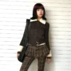 Karrram Japanese Y2k Fur Coat Women American Retro Brown Knitted Jacket Vintage Korean Style Zipper Coat Winter 2000s Aesthetics - Image 3