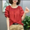 Women's Ruffled Solid Color Simple Casual Blouse Summer Fashion Round Neck Short Sleeve Shirt Loose Pullover Tops Blusas Mujer - Image 4