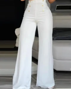 Elegant High Waist Wide Leg Bootcut Pants 2023 Summer European & American Fashion Simple Women's Flared Trousers - Image 2