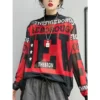 Autumn Winter Stand Collar Letter Printing Loose Casual T-shirt Ladies Long Sleeve Harajuku Y2K Mesh Tee Women's Pullover Top - Image 6