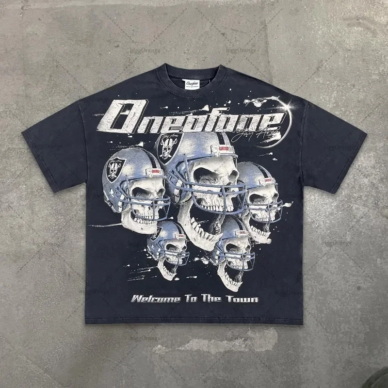 Hip Hop High Street Large Women Short Sleeve Pattern Printing Y2K American Fashion Fashion Brand Clothing Couple Top