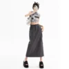 American Retro Cargo Skirt for Women Summer Slit Design Drawstring High Waist Mid-length Skirt Y2k Streetwear Fashion Clothing - Image 6