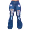 Street Wear Urban Plus Size Women Jeans Fashion High Waist Hole Tassel Wash Water Vintage Casual Flared Pants Wholesale - Image 6