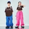 Kids Ballroom Hip Hop Clothing Tshirt Casual Blue Pink Cargo Pants Streetwear for Girl Boy Jazz Dance Costume Showing Clothes - Image 5