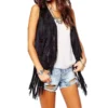 Women Faux Suede Ethnic Sleeveless Jacket Long Fringe Tassels 70s Hippie Open Front Cardigan Vintage Waistcoat Vest Top - Image 2