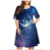 6XL Plus Size Summer Dresses For Women Clothes Plant Flower Print Short Sleeve Loose Dress Casual Retro O-Neck Sundress Vestidos - Image 2